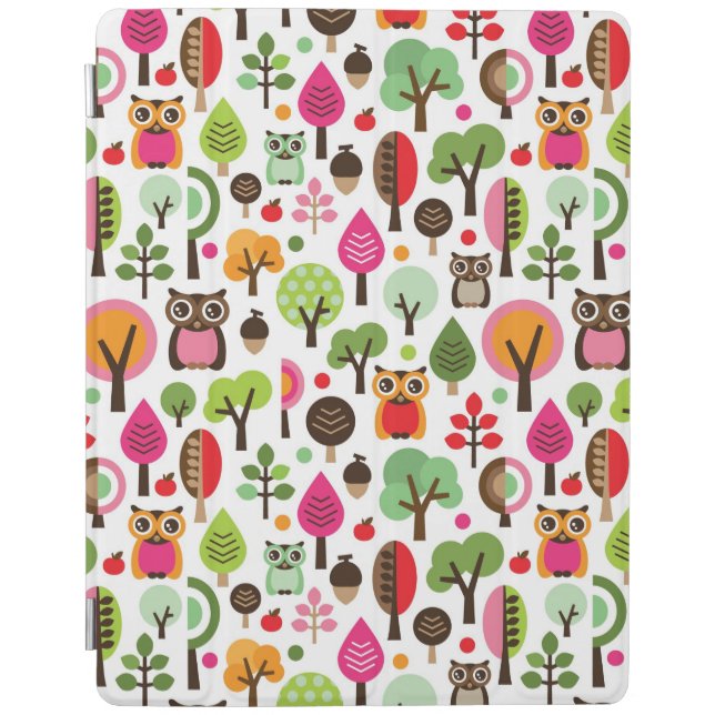 pink leaf tree retro owl pattern iPad smart cover (Front)