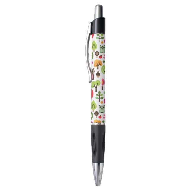 pink leaf tree retro owl pattern pen (Top (Vertical))