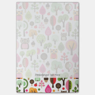 pink leaf tree retro owl pattern post-it notes