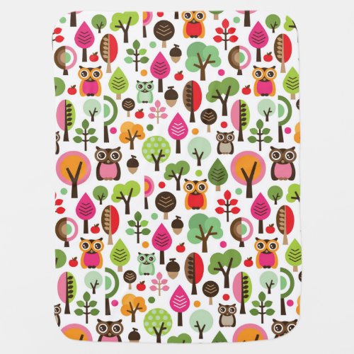 pink leaf tree retro owl pattern receiving blanket