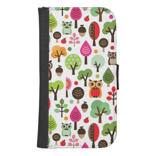 pink leaf tree retro owl pattern phone wallet