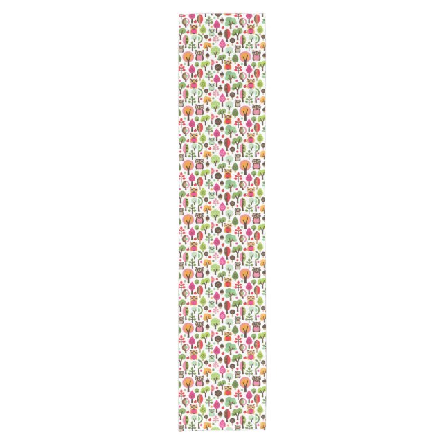 pink leaf tree retro owl pattern short table runner (Front)