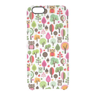 pink leaf tree retro owl pattern clear iPhone 6/6S case