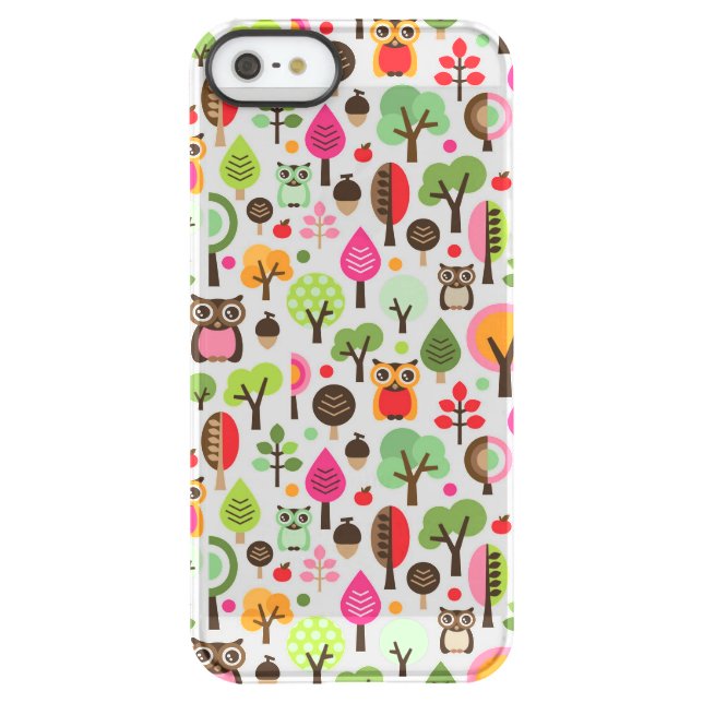 pink leaf tree retro owl pattern uncommon iPhone case (Back)