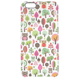 pink leaf tree retro owl pattern clear iPhone 6 plus case