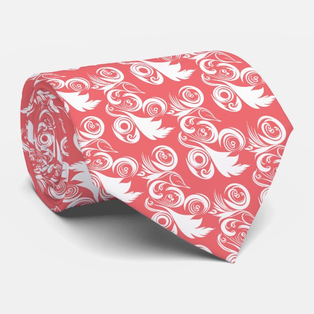 Pink Leafy Abstract Wedding Neck Tie (Rolled)