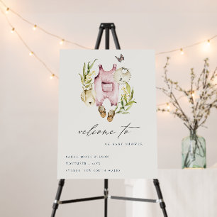 Pink Leafy Foliage Clothes Baby Shower Welcome Foam Board