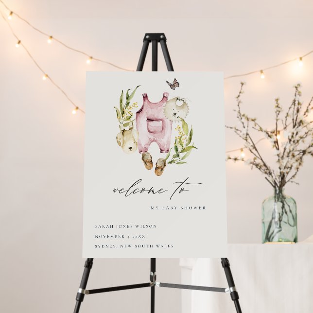 Pink Leafy Foliage Clothes Baby Shower Welcome Foam Board (In Situ (Stand))