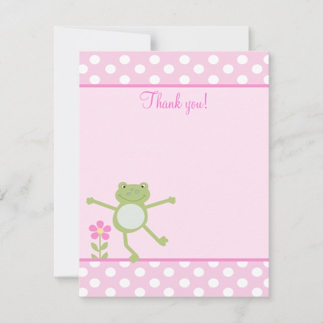 Pink Leap Frog Girly Froggy Flat thank you note (Front)