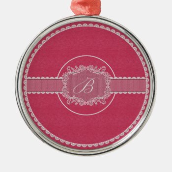 Pink Leather And Lace Monogram Letter B Metal Ornament by SerenityGardens at Zazzle