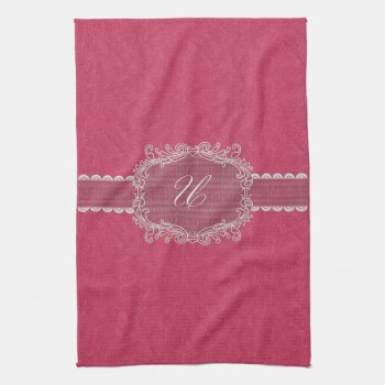 Pink Leather And Lace Monogram Letter U Kitchen Towel by SerenityGardens at Zazzle
