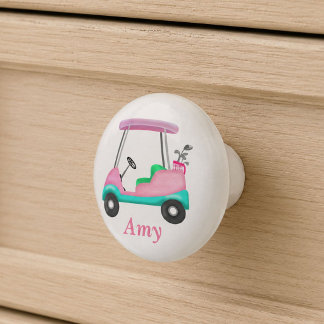 Pink Leather Elegant Golf Cart Name Ceramic Knob