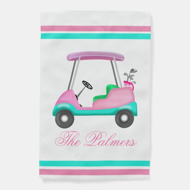 Pink Leather Elegant Golf Cart Name Garden Flag (Front)