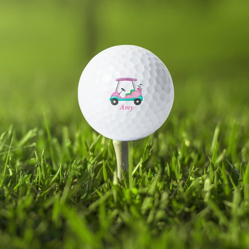 Pink Leather Elegant Golf Cart Name Golf Balls