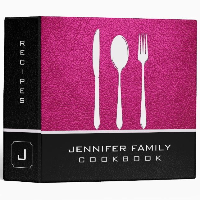pink Leather Family Cooking 3 Ring Binder (Front/Spine)