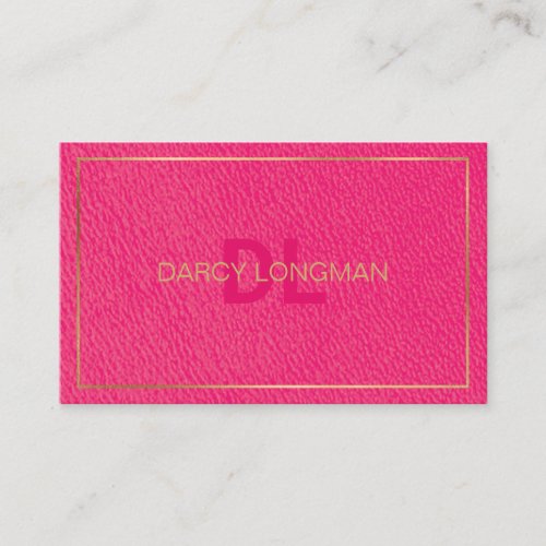 Pink Leather Grain Look Black Charcoal Gold Business Card
