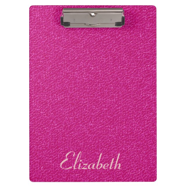 Pink Leather Look Personalized Name Clipboard (Front)