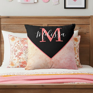 Pink leather look personalized throw pillow