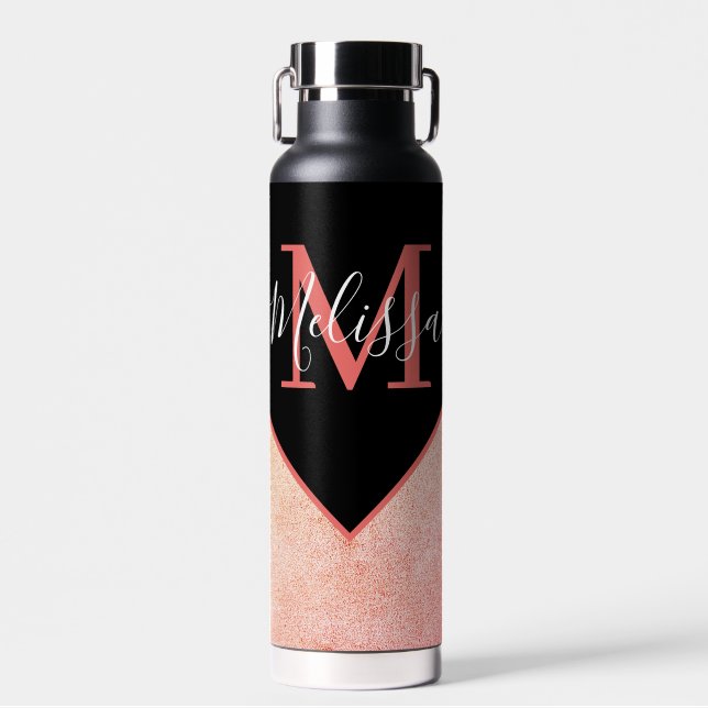 Pink leather look personalized  water bottle (Front)