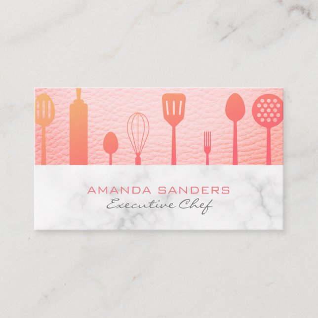 Pink Leather Marble Trim | Executive Chef Business Card (Front)