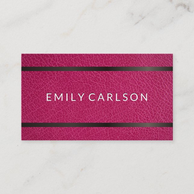 Pink Leather | Metallic Accent Bar Business Card (Front)
