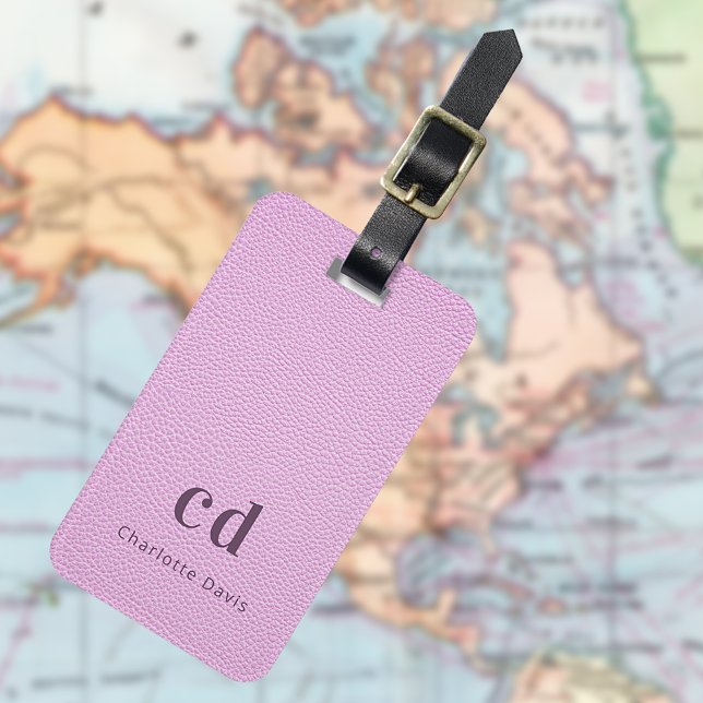 Pink leather texture monogram luggage tag (Creator Uploaded)