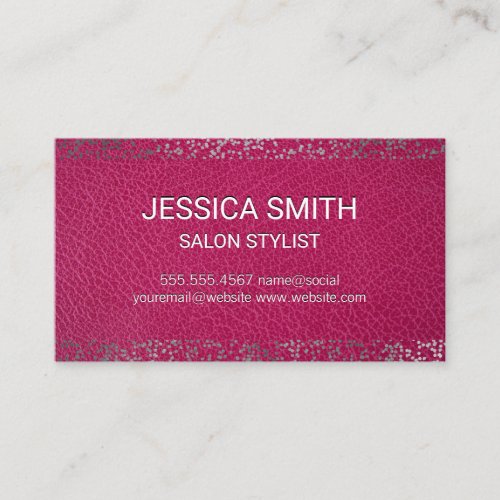 Pink Leather Texture  Silver Speckled Pattern Business Card