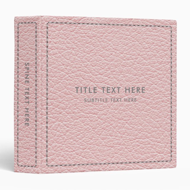 Pink Leather Texture & Stitching 3 Ring Binder (Front/Spine)