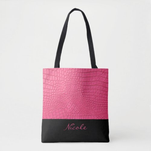 Pink Leather Textured Personalized Tote Bag