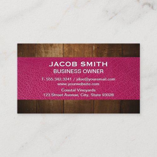 Pink Leather  Wood Trim Business Card