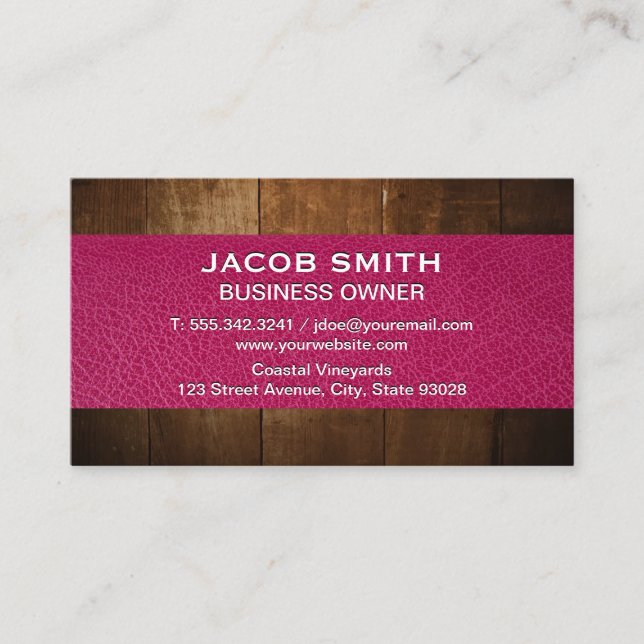 Pink Leather | Wood Trim Business Card (Front)