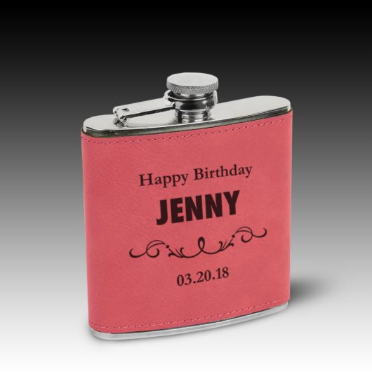 Pink Leatherette and Stainless Steel Flask (Front)