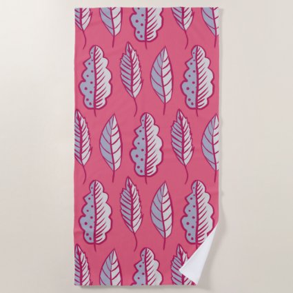 Pink Leaves Abstract Decorative Pattern Beach Towel