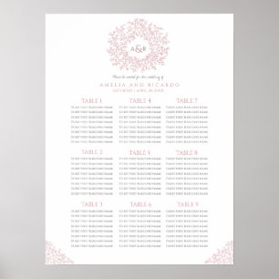 Pink leaves circle wedding seating chart poster