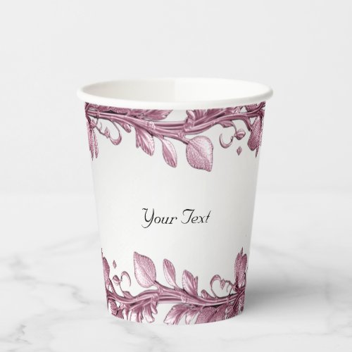 Pink Leaves Flourish Floral Paper Cups