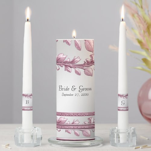 Pink Leaves Flourish Floral Unity Candle Set