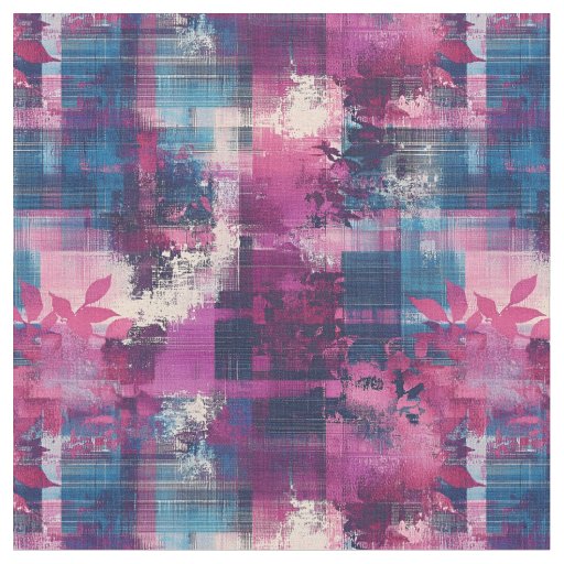Pink Leaves on Distressed Background  Fabric