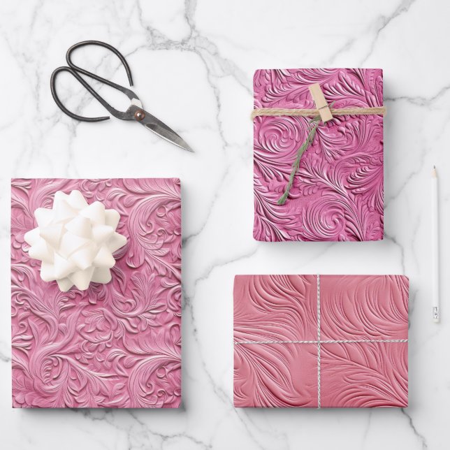 Pink Leaves Wrapping Paper Sheets (Front)