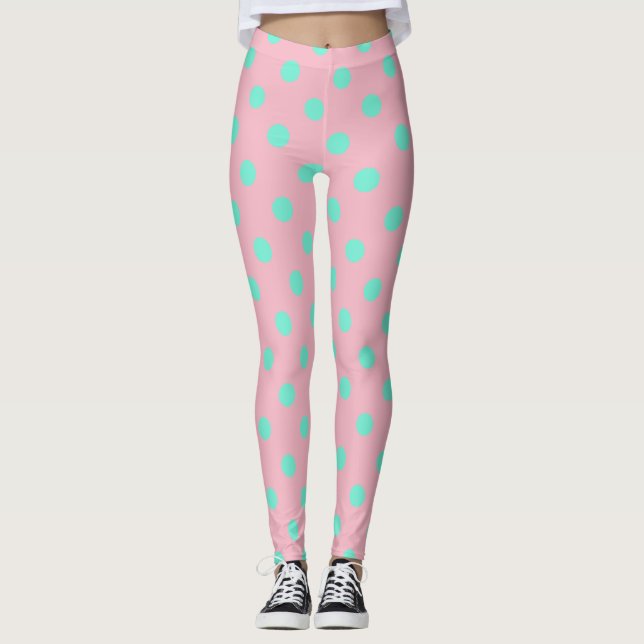 Pink Leggings with Teal Polka Dots (Front)