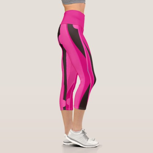 Pink Leggings With Wavy Black Stripes