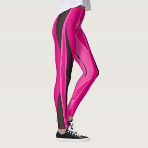 Pink Leggings With Wavy Black Stripes