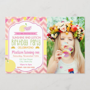 Pink Lemon Birthday Invitation with picture