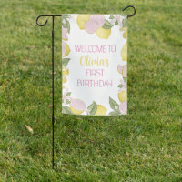 Pink Lemon Birthday Party Garden Flag