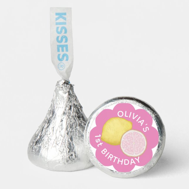 Pink Lemon Birthday Party Kisses Stickers Hershey®'s Kisses® (Front)