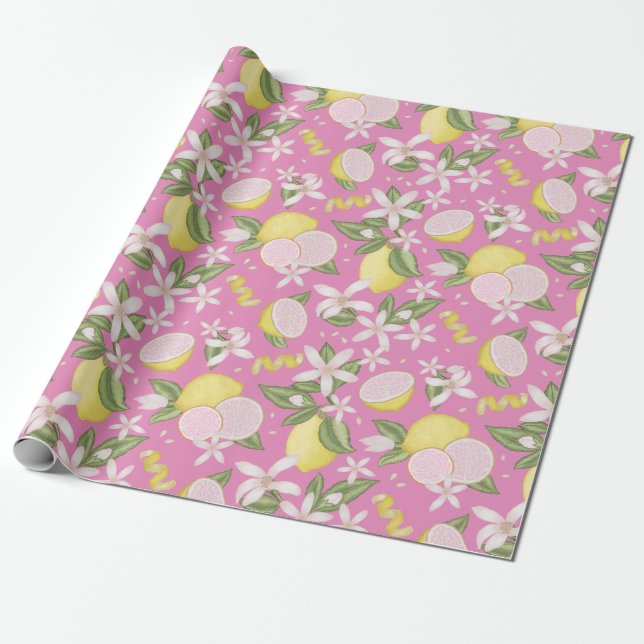 Pink Lemon Birthday Party Wrapping Paper (Unrolled)