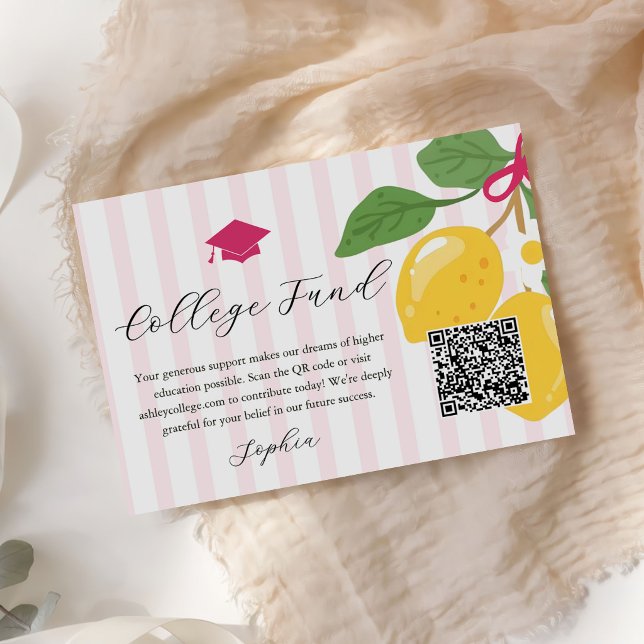 Pink Lemon Citrus Graduation College Fund Enclosure Card (Creator Uploaded)