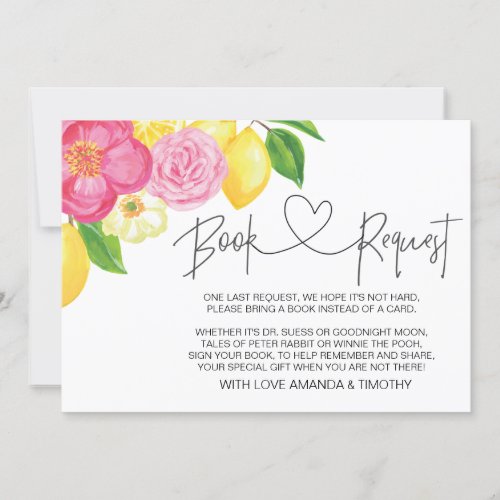 Pink Lemon Floral Baby Shower Book Request Cards