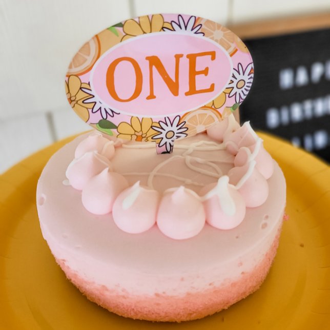 Pink Lemon Floral Fruit Theme Cake Topper (Creator Uploaded)