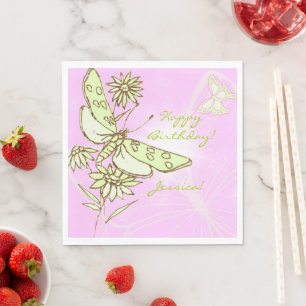 Pink Lemon Lime Butterfly Napkins