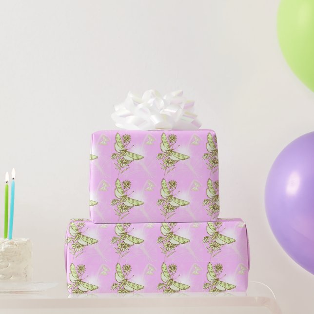 Pink Lemon Lime Butterfly Wrapping Paper (Party Gifts)